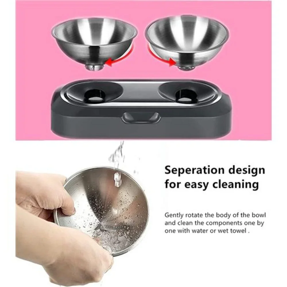 Raised Cat Bowl with Stainless Steel, Non-Slip Silicone Mat & Raised Cat Feeder